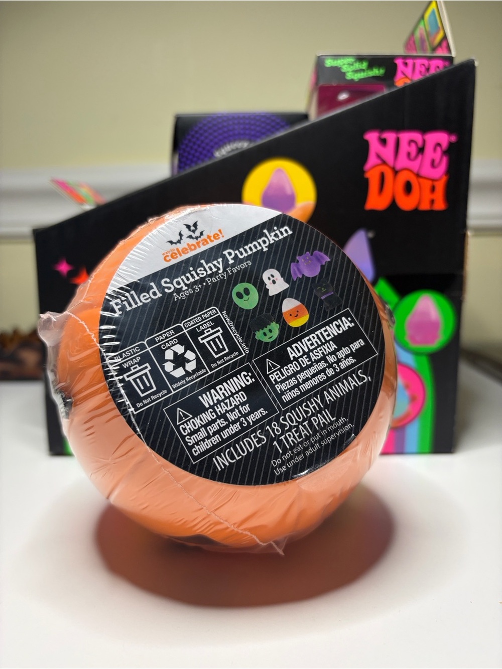 🎃 Halloween Filled Squishy Pumpkin Treat Pail – 18 Squishy Party Favors NEW